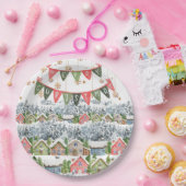 Schattige Snowy Christmas Village Papieren Bordje (Feest)