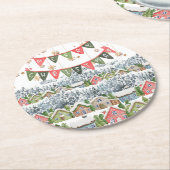 Schattige Snowy Christmas Village Ronde Kartonnen Onderzetter (Gebogen)