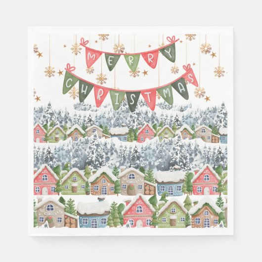 Schattige Snowy Christmas Village Servet (Voorkant)
