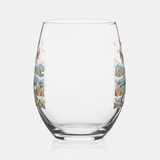 Schattige Snowy Christmas Village Wijnglas Zonder Voet (Rechts)