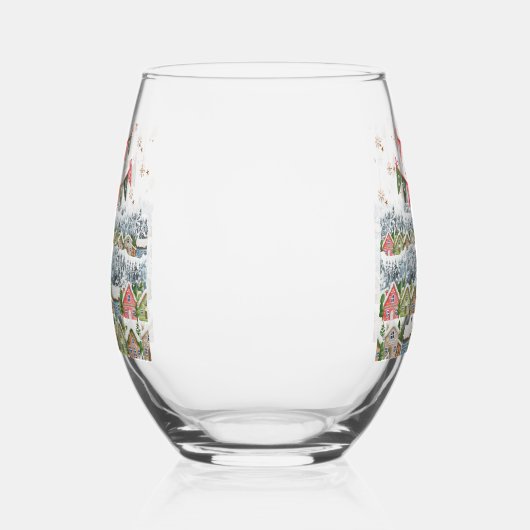 Schattige Snowy Christmas Village Wijnglas Zonder Voet (Links)