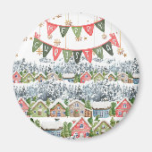 Schattige Snowy Merry Christmas Village Magneet (Voorkant)