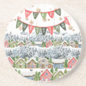 Schattige Snowy Merry Christmas Village Zandsteen Onderzetter (Voorkant)