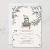 Schattige Snowy Woodland Blue Bird's Nest Baby sho Kaart (Voorkant)