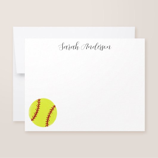 Schattige Softball Gepersonaliseerd Briefpapier Fl Notitiekaartje