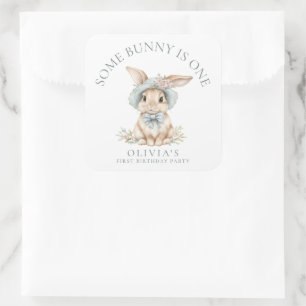Schattige Some Bunny is One Name 1st Verjaardagsfe Vierkante Sticker