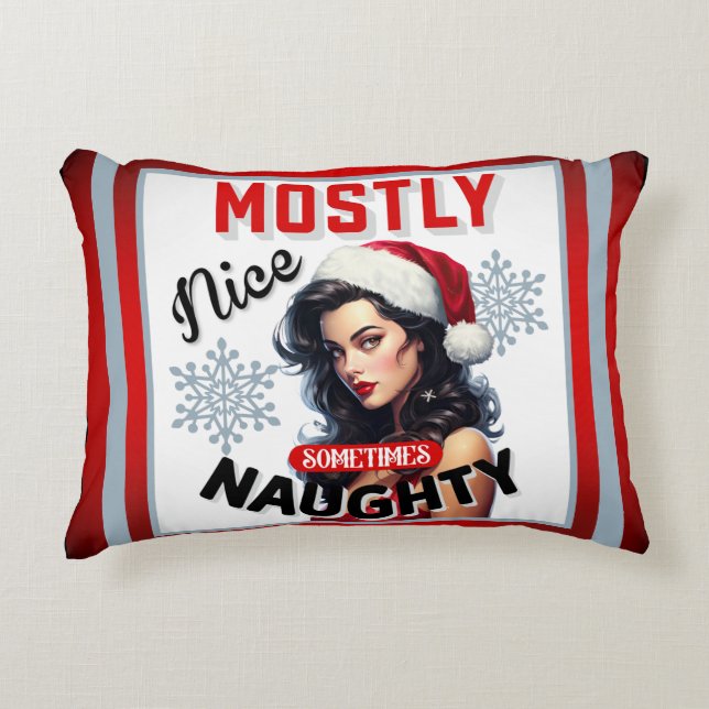 Schattige Soms Ondeugend Retro Kerst Pinup Accent Kussen (Voorkant)