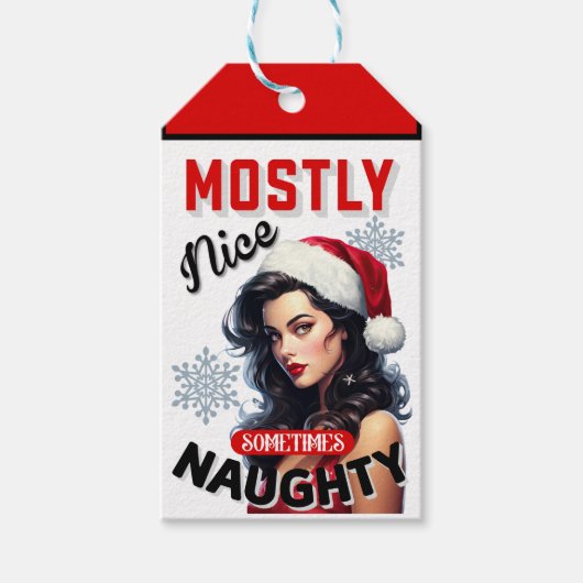 Schattige Soms Ondeugend Retro Kerst Pinup Cadeaulabel (Voorkant)