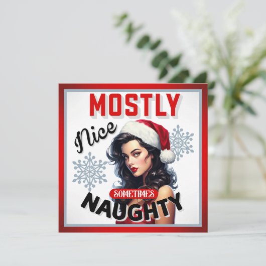Schattige Soms Ondeugend Retro Kerst Pinup Feestdagenkaart (Staand voorkant)