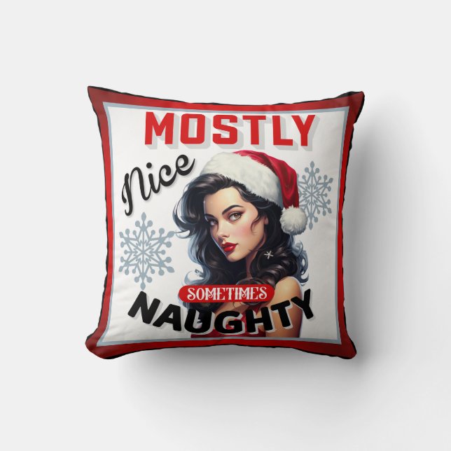 Schattige Soms Ondeugend Retro Kerst Pinup Kussen (Voorkant)