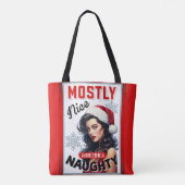 Schattige Soms Ondeugend Retro Kerst Pinup Tote Bag (Achterkant)
