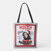 Schattige Soms Ondeugend Retro Kerst Pinup Tote Bag (Achterkant)