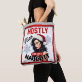 Schattige Soms Ondeugend Retro Kerst Pinup Tote Bag (Dichtbij)