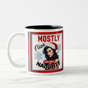 Schattige Soms Ondeugend Retro Kerst Pinup Tweekleurige Koffiemok