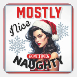 Schattige Soms Ondeugend Retro Kerst Pinup Vierkante Sticker