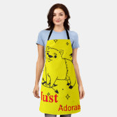 Schattige spaarpottekening in zwarte inkt en rode schort (Gedragen)