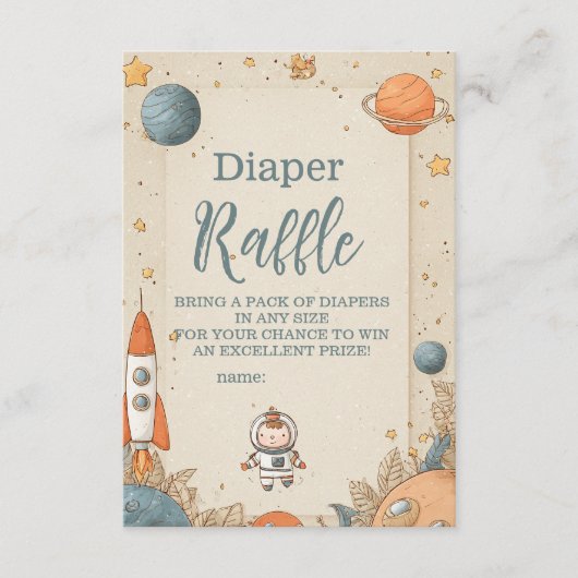 Schattige Space Adventure Diapper Raffle Informatiekaartje (Voorkant)