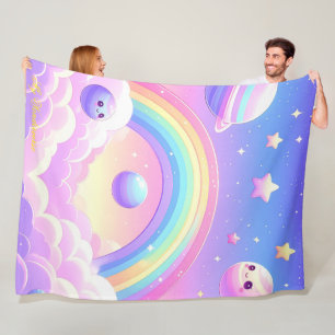 Schattige Space Rainbow Design – Kawaii Planets & Fleece Deken