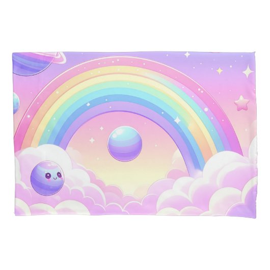 Schattige Space Rainbow Design – Kawaii Planets &  Kussensloop (Voorkant)