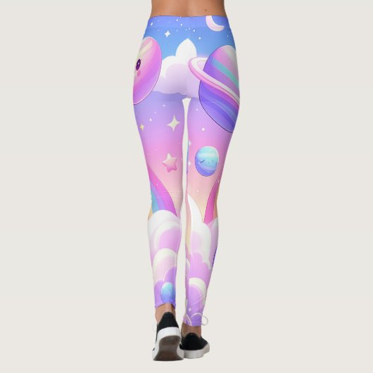 Schattige Space Rainbow Design – Kawaii Planets Leggings (Achterkant)