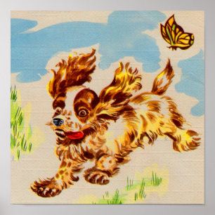 schattige spanielpupil op de vlucht poster