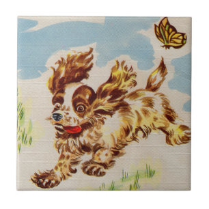 schattige spanielpupil op de vlucht tegeltje