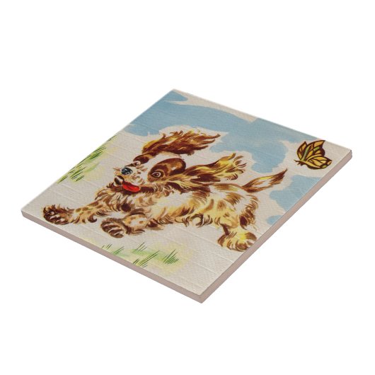 schattige spanielpupil op de vlucht tegeltje (Zijkant)