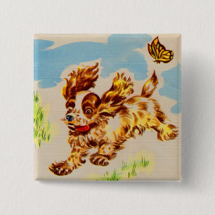 schattige spanielpupil op de vlucht vierkante button 5,1 cm