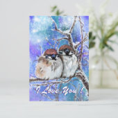 Schattige Sparrow Paar In Winter Valentijnsdag Kaa Kaart (Staand voorkant)