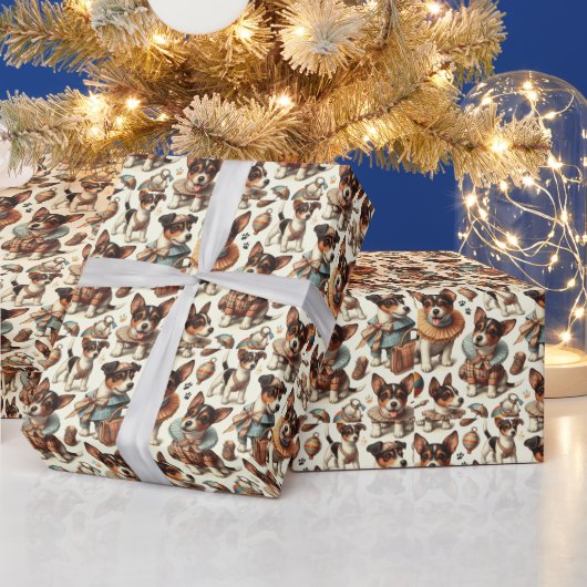 Schattige  Speelgoed Fox Terrier Naadloos Cadeaupapier (Feestdagen)