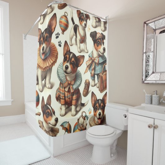 Schattige  Speelgoed Fox Terrier Naadloos Douchegordijn (In situ)