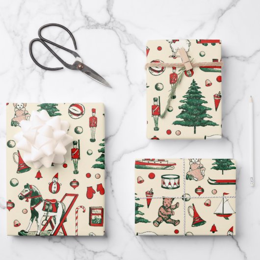 Schattige  speelgoed kerstboom paard inpakpapier vel (Voorkant)