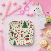 Schattige  speelgoed kerstboom paard papieren bordje (Feest)