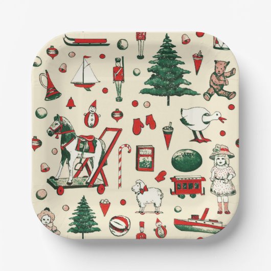 Schattige  speelgoed kerstboom paard papieren bordje (Voorkant)