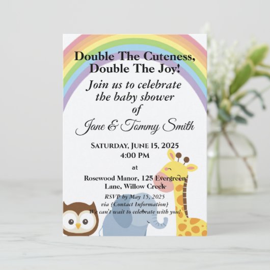 Schattige & speels Dier Regenboog Baby shower Kaart (Staand voorkant)