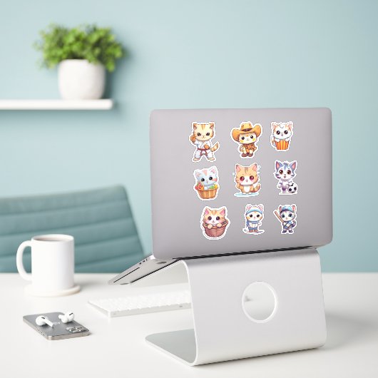 Schattige speels kat Collectie Sticker (Laptop op bureau)