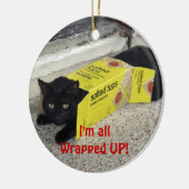 Schattige speels kattenkerstornament keramisch ornament (Links)