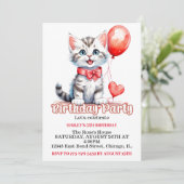 Schattige speels kitty kat verjaardagsfeest kaart (Staand voorkant)