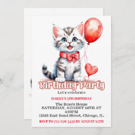 Schattige speels kitty kat verjaardagsfeest kaart