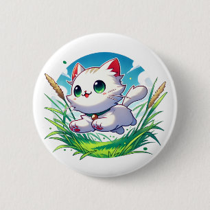 Schattige speelse kat loopt vrolijk ronde button 5,7 cm