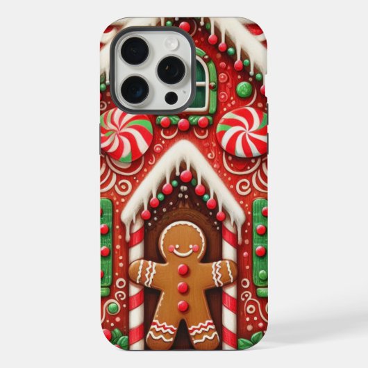Schattige, speelse kerstmannetje & huis iPhone hoesje (Achterkant)