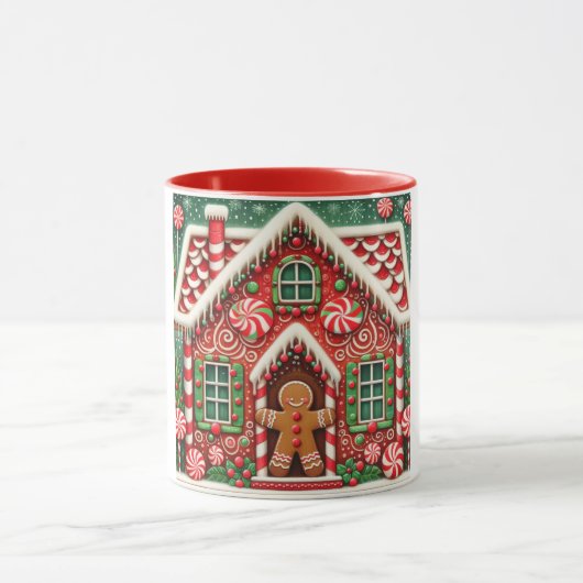 Schattige, speelse kerstmannetje & huis mok (Midden)
