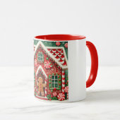 Schattige, speelse kerstmannetje & huis mok (Voorkant rechts)