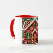 Schattige, speelse kerstmannetje & huis mok (Voorkant links)