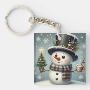 Schattige speelse Kerstmis/winter sneeuwman Sleutelhanger