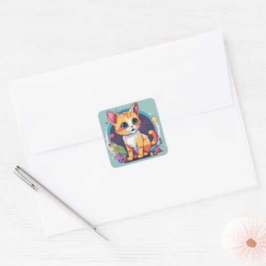 Schattige speelse Kinder kat Sticker (Envelop)
