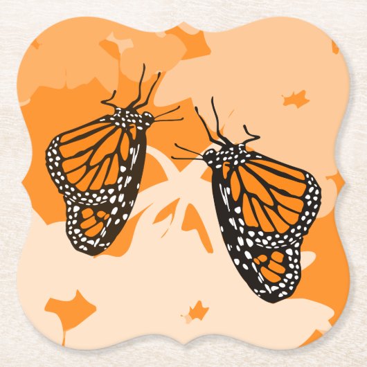 Schattige speelse oranje monarchvlinders kartonnen onderzetters (Voorkant)