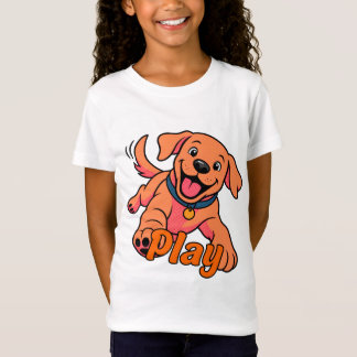 Schattige speelse puppy cartoonkunst met Play-typo T-shirt