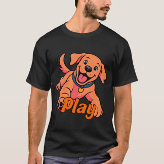Schattige speelse puppy cartoonkunst met Play-typo T-shirt