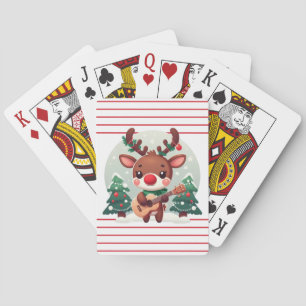 Schattige speelse rendieren met gitaar pokerkaarten